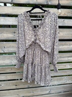 She + Sky Cream Dress with Lavender Floral Print